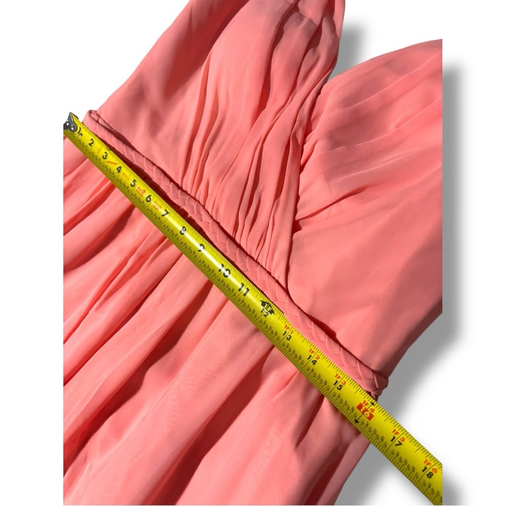 Azazie Coral Pink V-neck and Back High Slit Braided Waist Sleeveless Maxi Dress - Picture 13 of 16